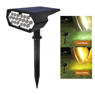 19 LED-es napelemes spotlámpa – IP65 vízálló, 2 üzemmód, meleg fehér udvarhoz/útvonalhoz